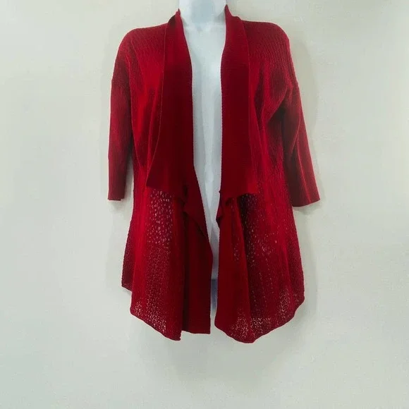 Eileen Fisher Red Silk Blend Knit Open Front Cardigan Sweater Size S - Picture 8 of 13